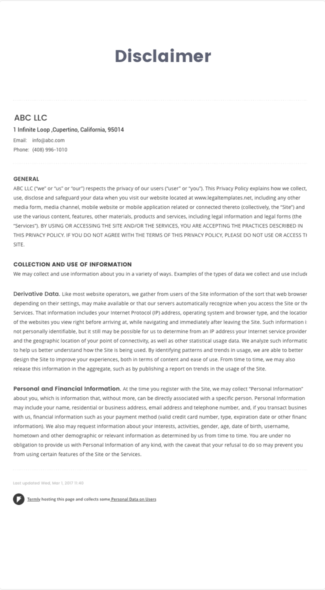 disclaimer template in mobile view