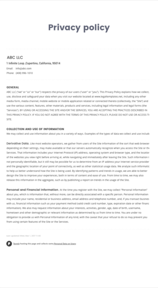 privacy policy in mobile view
