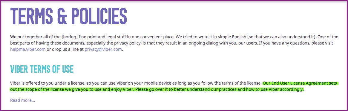 Viber Terms and Policies Example