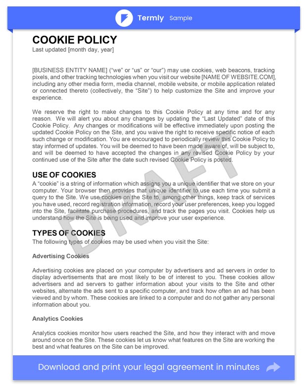 Sample Cookie Policy Template Examples Guide Termly