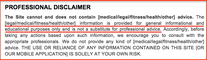 Disclaimer Websites Example