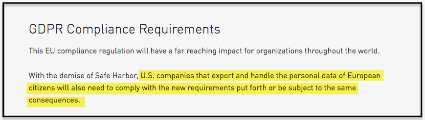 excerpt of GDPR compliance regulations which affect the US