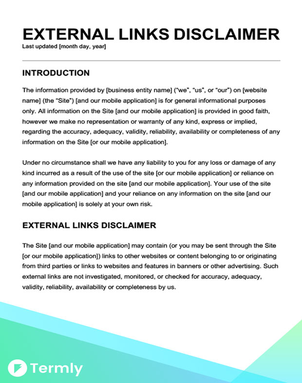 Free Legal Disclaimer Templates Examples Download Now Termly