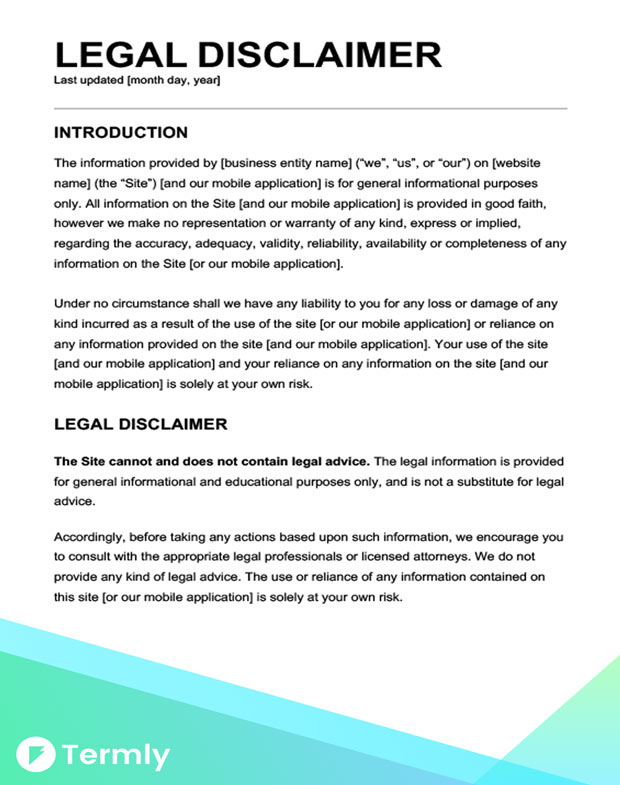 legal disclaimer for business plan