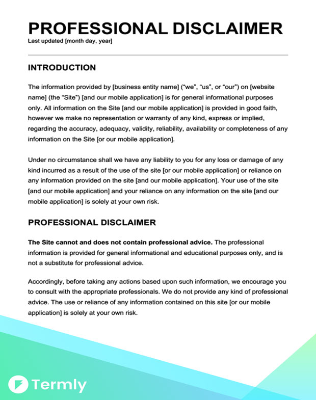 Free Legal Disclaimer Templates Examples Download Now Termly