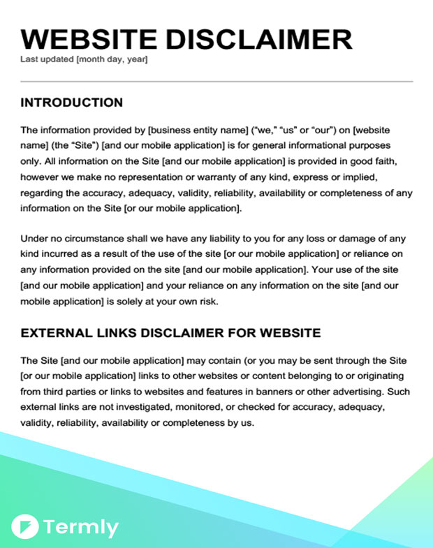 Free Legal Disclaimer Templates & Examples Download Now Termly