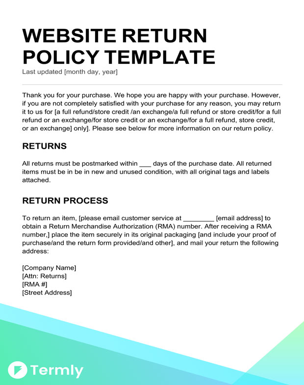 Return Policy Templates Examples Free to Download Termly