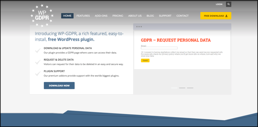 homepage of the WP GDPR plugin