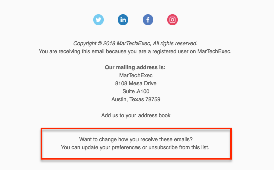 unsubscribe link in an email footer
