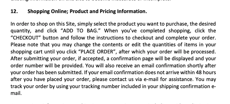 ecommerce terms and conditions example of products and pricing clause from american eagle outfitters