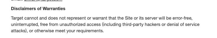 target's disclaimer of warranties clause in standard terms and conditions for online stores