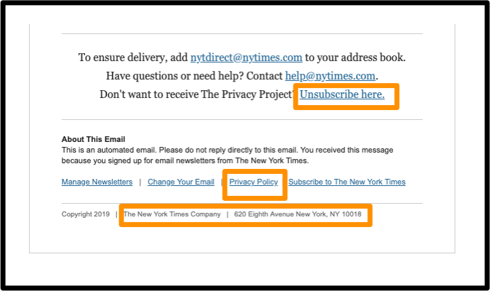 Screenshot showing good practices in a New York Times email newsletter
