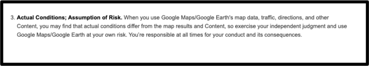 Screenshot showing a section of Google Maps' Terms of Use