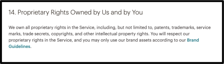 Screenshot showing the Proprietary Rights section of Mailchimp's Terms of Use