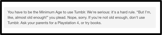 Screenshot showing a section of Tumblr's Terms of Use