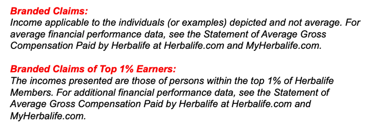 Herbalife website disclaimer