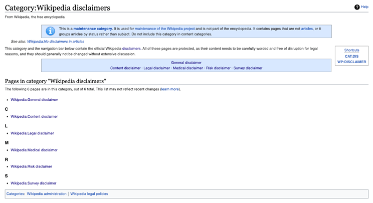 Wikipedia website disclaimer