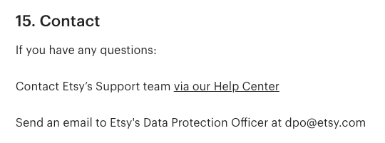 Etsy's GDPR privacy policy contact details