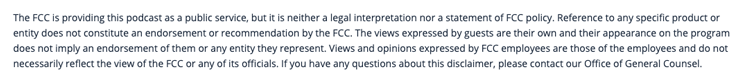 Example views expressed disclaimer from the FCC