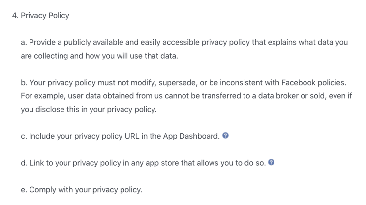 Facebook's privacy policy requirements