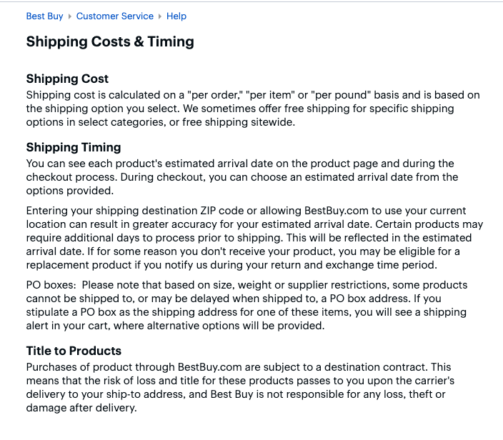 Shipping Policy Example