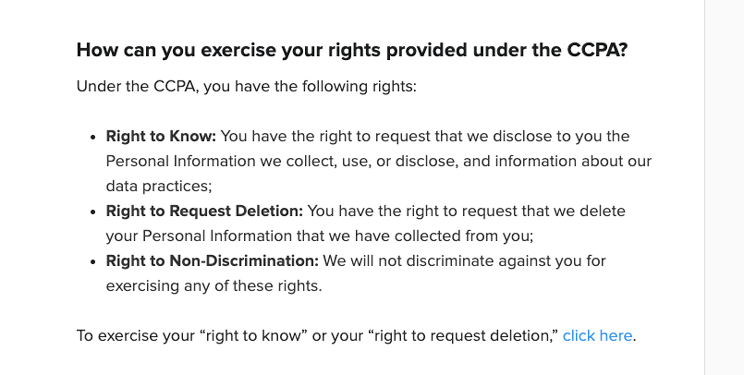 california privacy rights notice example