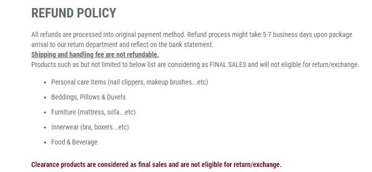 Muji's refund policy