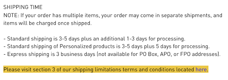 Adidas mentions terms and conditions shipping policy