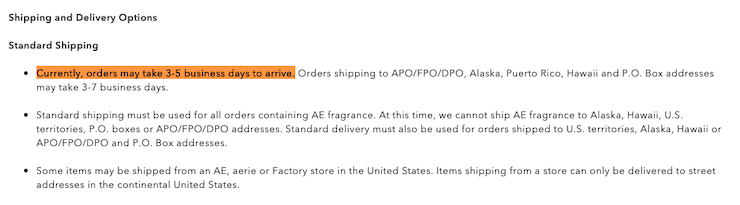American Eagle shipping policy 2