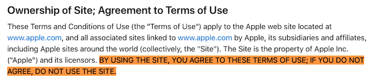 Apple browsewrap consent terms of use
