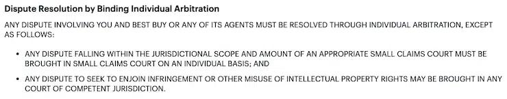 Best Buy terms and conditions arbitration by default