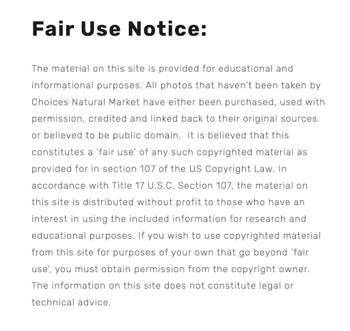 Choices-Natural-Market-Online Shop-Fair-Use-Notice