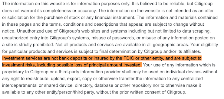 Citigroup-terms-and-conditions-investment-disclaimer