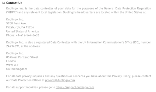Duolingo-privacy-policy-Company-Contact-Information