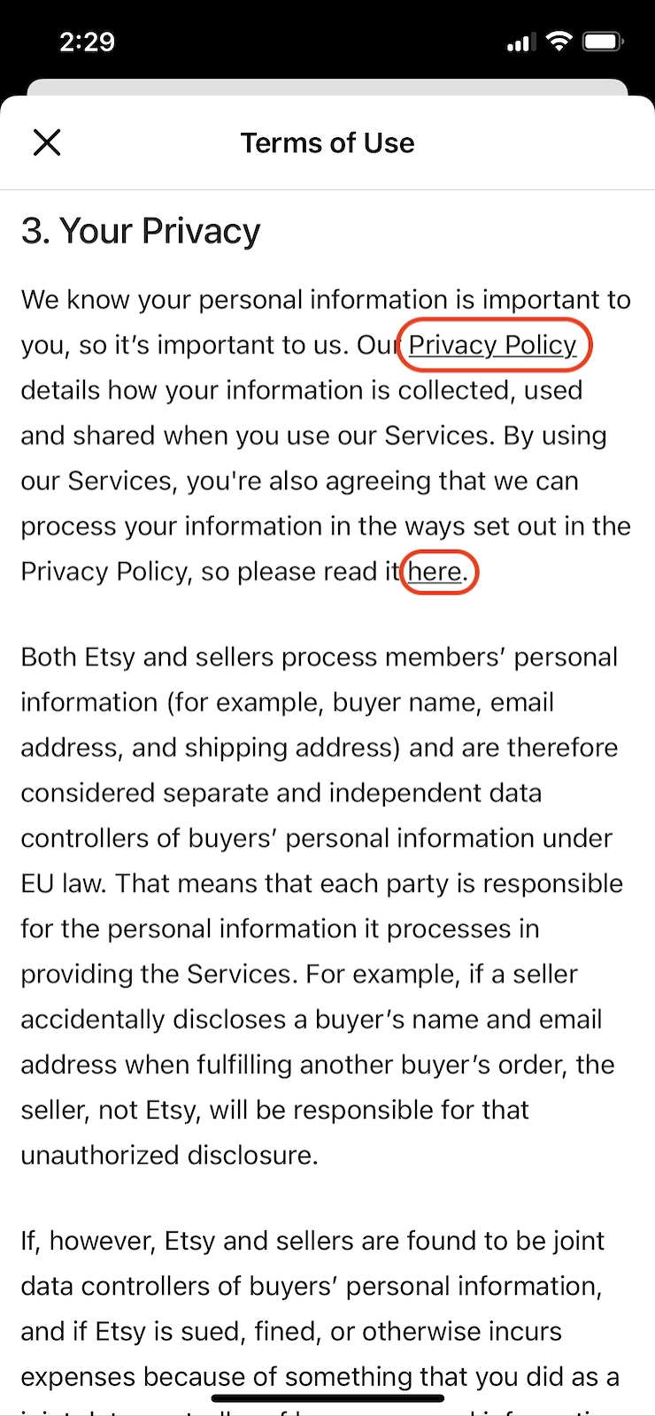 Etsy-terms-and-conditions-privacy clause