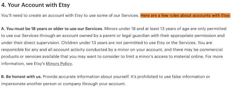 Etsy terms of use