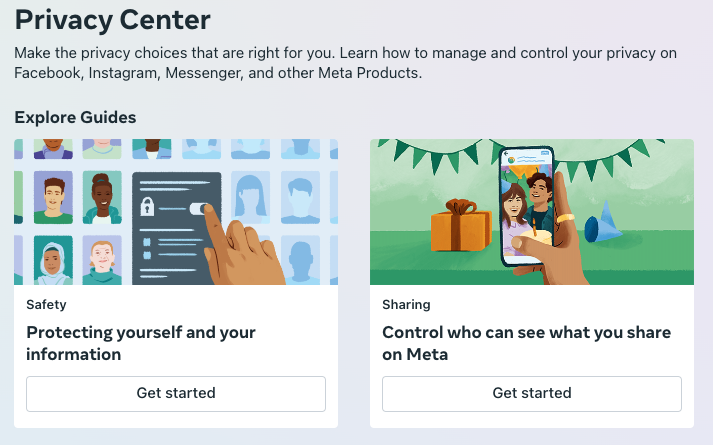 Facebook privacy center