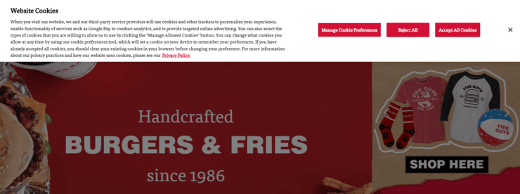 Five Guys_Cookie Consent Banner