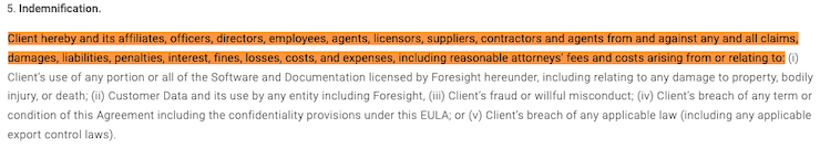 Foresight-Sports-EULA-Indemnification