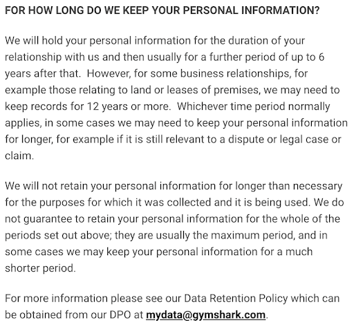 Gymshark-Shopify-site-privacy-policy-Data-Retention-Policy