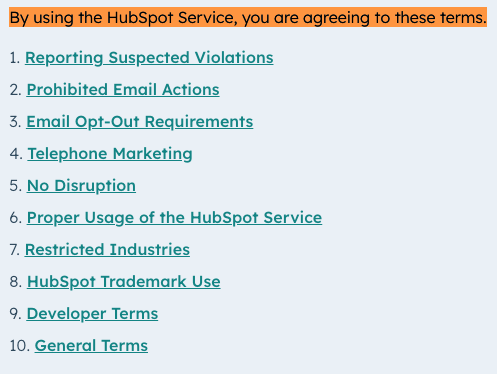 HubSpot acceptable use policy