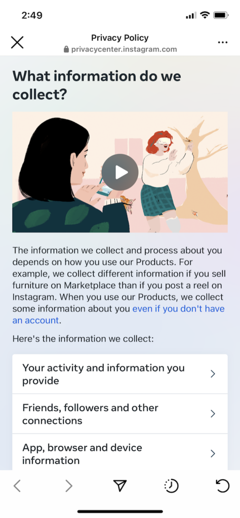 Instagram-policy-clause-outlining-information-they-collect-short-video