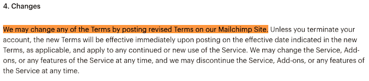 Mailchimp example of this clause