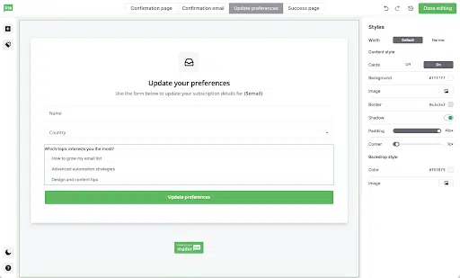 Centro de preferencias de los suscriptores de MailerLite