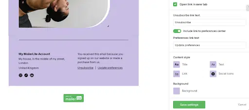 Enlace para darse de baja de MailerLite