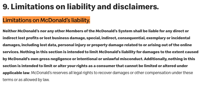 McDonald-limitations-of-liability-and-disclaimers