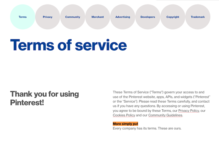 Pinterest terms of service agreement
