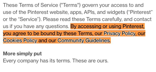 Pinterest terms of service.