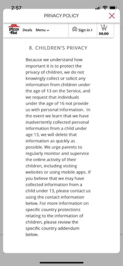Pizza-Hut-collected-children-information