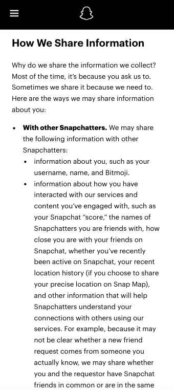 Snapchat Google Play Store Privacy Policy Example_Third Parties Clause